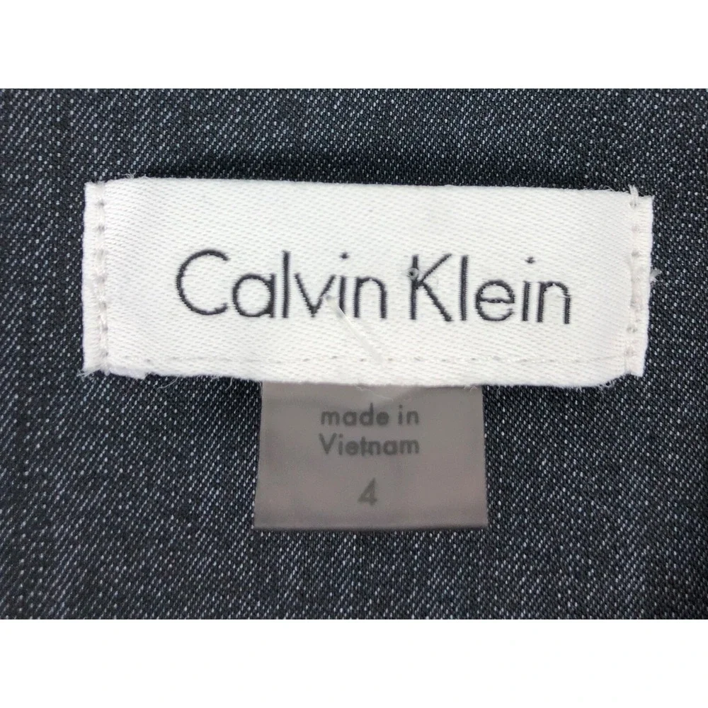 Calvin Klein Womens 4 Dress Blue Sleeveless Sheath Denim Look Stretch EUC